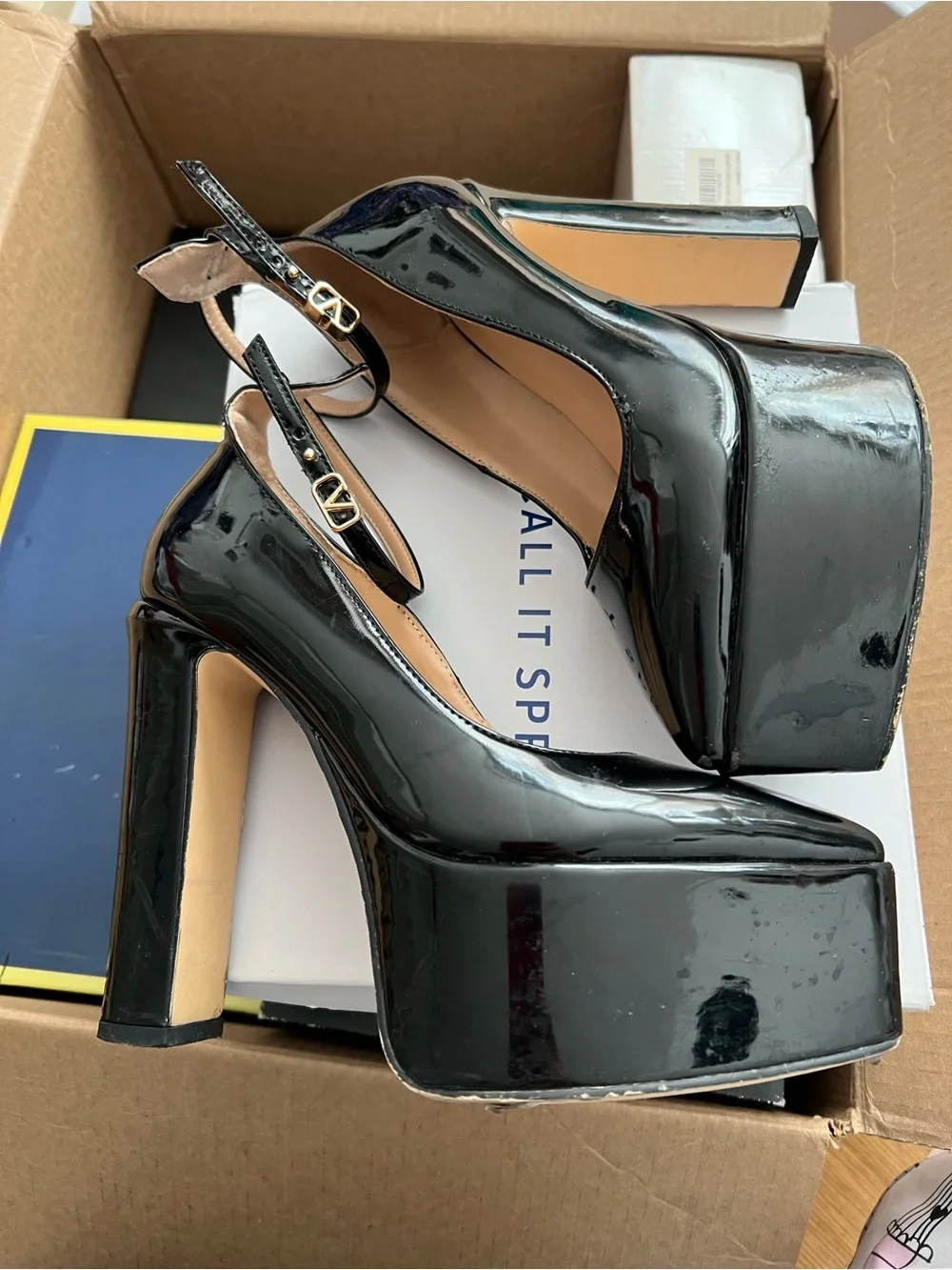 Luxury shoes Black Patent Platform Ankle-Strap Pumps